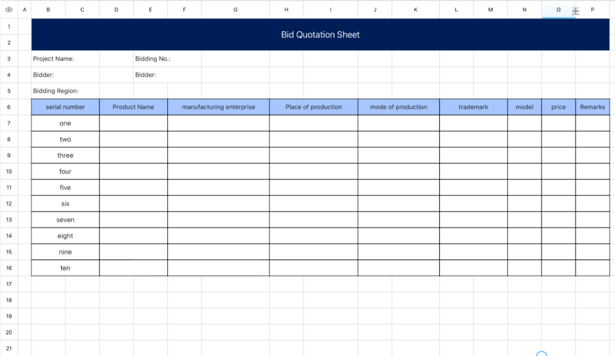 Bid Quotation Sheet